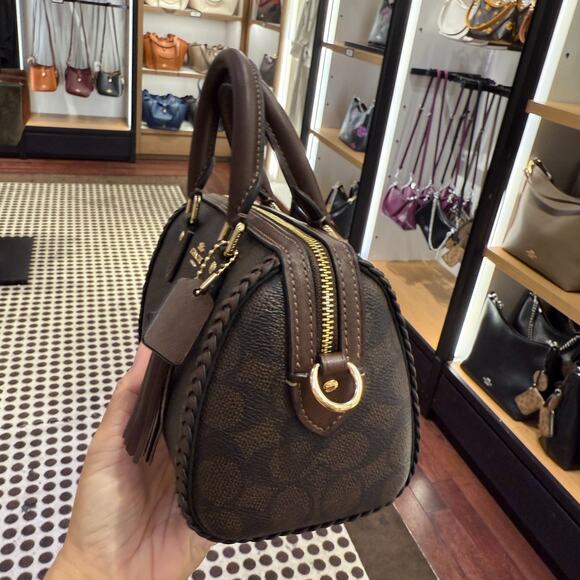 Coach Mini Rowan Crossbody Bag In Signature Canvas With Fringe CCF30 - Picture 3 of 10